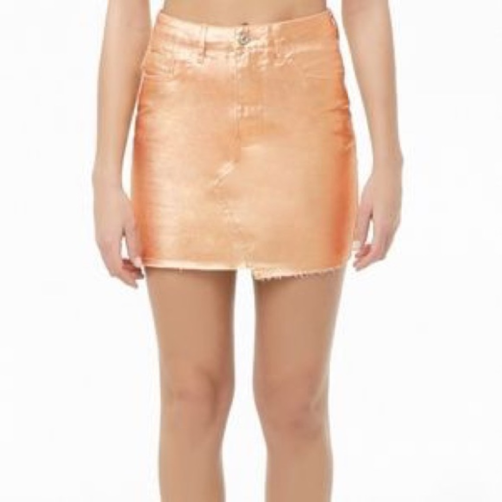 F21 Rose Gold Metallic Denim Mini Skirt Size Small